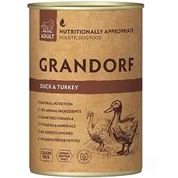 Вологий корм для дорослих собак Grandorf Duck & Turkey з качкою та індичкою 400 г