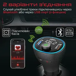 FM модулятор Promate PowerTune 38w USB-A OTG/USB-A QC3.0/USB-C PD Black (powertune-38w.black) - мініатюра 3