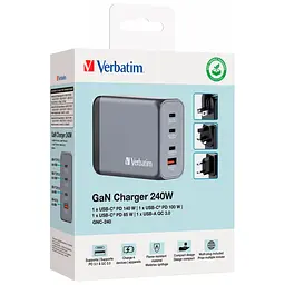 Зарядний пристрій Verbatim GaN 240 W 4 ports (USB-C-140 W,USB-C-100 W,USB-C-65 W /USB-A -3.0) (32205) - мініатюра 4
