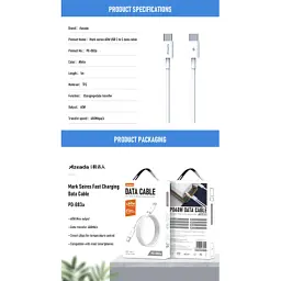 Дата кабель USB-C to USB-C 1.0m PD-B83a 60W Proda (PD-B83a-WHT) - мініатюра 3