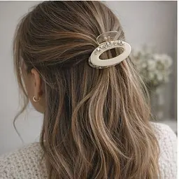Заколка-крабик овальна 4 см зі стразами Fashion пластиковий з пружинним затискачем Молочний - мініатюра 2