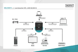 Digitus Джерело безперебійного живлення 1000VA/600W, LCD, RJ45, RS232, USB, 4xSchuko - мініатюра 4