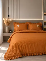 Комплект постільної білизни євро з покривалом 240х260 см Camel Washed Cotton варена бавовна TC303376309 - мініатюра 2