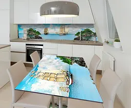 Вінілова наклейка на стіл Кораблі та Скелі самоклеюча Море Блакитний 60х120 см Happy Pocket Z181478 - мініатюра 2