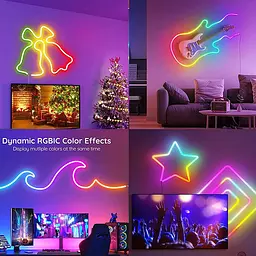 Розумна гнучка LED Neon RGB неонова стрічка шланг 5 метрів від USB керування кольорами режимами з телефону Bluetooth додатком та пульт UKC SFK-11 - мініатюра 2
