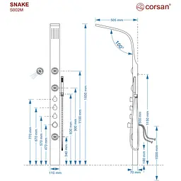Душова панель Corsan Snake inox S002MSL, Нержавіюча сталь - мініатюра 5