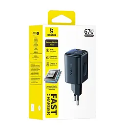 Адаптер мережевий BASEUS PicoGo AE11 Fast Charger 1USB/2Type-C, 67W/3A, PD/QC - мініатюра 2