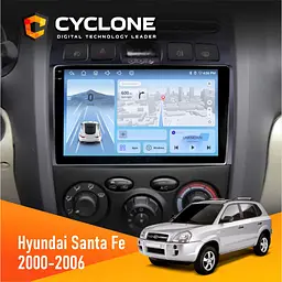 Штатна магнітола Hyundai Santa Fe 2000-2006 Cyclone C9-012 4x64, DSP, 4G Cyclone (НФ-00007878)