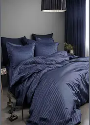 Комплект турецької постільної білизни TURComFor сімейний 160x220 Premium dark blue страйп сатин TC303375761