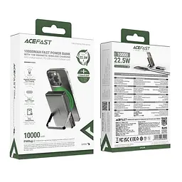 Зовнішній акумулятор Acefast M17 PD20W/22.5W magnetic fast charging power bank with built-in stand 10000mAh Black (6974316284000) - мініатюра 2