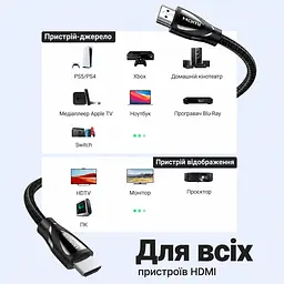 Кабель HDMI UGREEN HD140 2.1 8K 60 Гц 1 м чорний (80401) - мініатюра 3