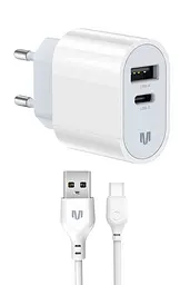 Мережевий зарядний пристрій MadeInFuture MFS12 12W A+C + кабель USB-A to USB-C White (MIF82822)