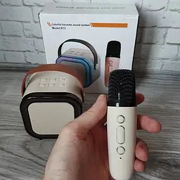 Дитяча Bluetooth колонка з мікрофоном 5Вт RGB підсвічування Міні караоке 2000mAh K12 Бежевий - мініатюра 6