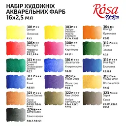 Набір акварельних фарб ROSA Studio картонний пенал 16 кол. х 2,5 мл кювета 340204 (4823098518044) - мініатюра 5