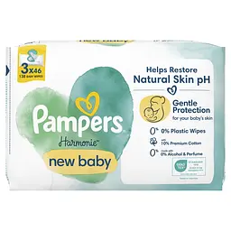 Набір дитячі вологі серветки Pampers Harmonie New Baby Aloe Vera 138 шт. (3 уп. по 46 шт.) - мініатюра 2