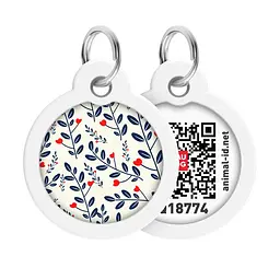 Адресник для собак і котів металевий Waudog Smart ID з QR паспортом малюнок Рослини коло Д 30 мм