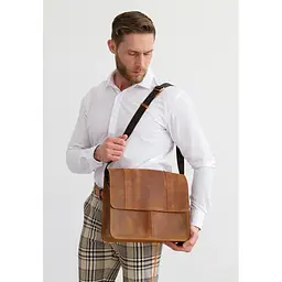 Шкіряна сумка-портфель Classic світло-коричневий Crazy Horse з ефектом Pull Up