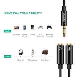 Аудіо кабель-адаптер Ugreen AV141 3.5 мм Male to 2 Female Audio Cable ABC Case чорний (30620) - мініатюра 2