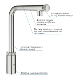 Змішувач для кухні з висувним виливом Grohe Minta Smartcontrol 31613DC0, Нержавіюча сталь - мініатюра 2