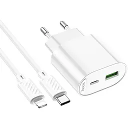 МЗП Hoco C109A Fighter PD20W (1USB-C) + кабель Type-C to Lightning White - мініатюра 5