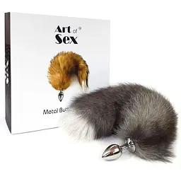 Металева анальна пробка з хвостом із натурального хутра Art of Sex size M Artctic fox - мініатюра 4