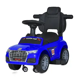 Дитяча каталка-толокар M 5045L-4 синій, з батьківською ручкою - мініатюра 2