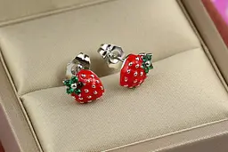 Сережки гвоздик Xuping Jewelry полуничка червона 1 см сріблясті - мініатюра 3