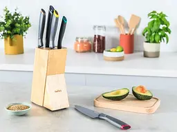 Набір ножів Fresh Kitchen, дерев'яна колода, 5шт, нержавіюча сталь, пластик, дерево, чорний Tefal kuh0014602 - мініатюра 9