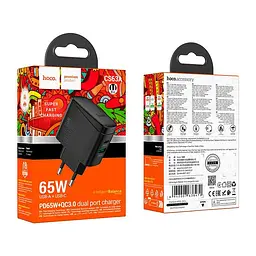 Адаптер сетевой HOCO Bright PD charger CS63A 1USB/1Type-C, 65W/3A - мініатюра 2
