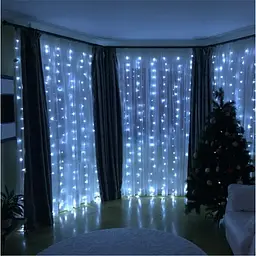 Гірлянда штора на вікно 212 LED 3х2м Синій колір свічення, з конектором - мініатюра 2