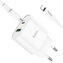 Мережевий зарядний пристрій Hoco C95A Lineal PD20W+QC3.0 + Cable USB-C to Lightning White [757326] [76051] - мініатюра 8
