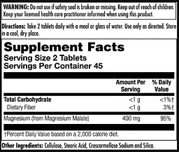 Магній малат, Magnesium Malate 400 mg - 90 tabs - мініатюра 2