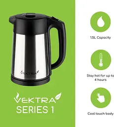 Vektra VEK-1506 Вакуумна ізоляція екологічно чистий бездротовий чайник Easy Pour, 1,5 літра, нержавіюча сталь - мініатюра 4