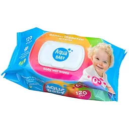 Серветки вологі дитячі Aqua Baby Ромашка з клапаном 120 шт