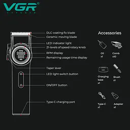 Машинка для стрижки VGR V-001 GGB 10 насадок 4600 mAh LED Салатовий (2747642957) - мініатюра 4