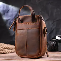 Компактна чоловіча сумка з натуральної вінтажної шкіри 21295 Vintage коричнева - мініатюра 9