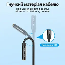 Аудиоразветвитель для гарнитуры Vention 1 м Сплиттер 2 штекера 3,5 мм к отдельным портам ПК для наушников и микрофона и 4-контактное гнездо 3,5 мм для комбинированного штекера Совместимость с OMTP без поддержки CTIA Регулируемое Y-разветвление для подстройки под расположение портов чёрный с золотистыми штекерами (BBTBF) - миниатюра 9
