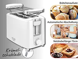 Електричний тостер Adler AD 3223 білий 900 Вт, 2 відділення, регулювання підсмаження, решітка для булочок - мініатюра 10