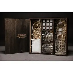 Подарунковий набір віскі Whiskey Stones з камінням для віскі в дерев'яному пеналі №3 + декантер і 2 склянки + щипці + мішечок - мініатюра 2