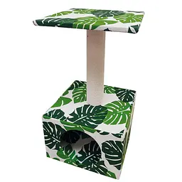 Кігтеточка будиночок з полицею Croci Green Leaves Cave 30 x 30 x 55 см зелене листя