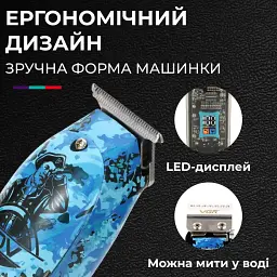 Тример для волосся та бороди професійний VGR V-923 акумуляторний з LED-індикатором, синій VGR HP-V-923 - мініатюра 9