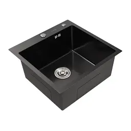 Кухонна мийка Platinum Handmade PVD з нержавіючої сталі 3 мм квадратна 50x50x22 см чорна (000032261) - мініатюра 2