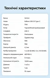 Кабель Vention TRWBH USB-C - USB-C PD 100 Вт 2 м чорний (TRWBH) - мініатюра 2