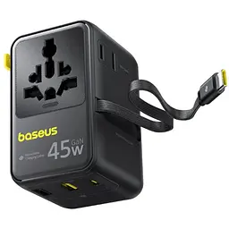 Мережевий універсальний перехідник Baseus AG11 45W with retractable cable (2USB-A/1C/1Socket) (E0307F) Cosmic Black - мініатюра 4