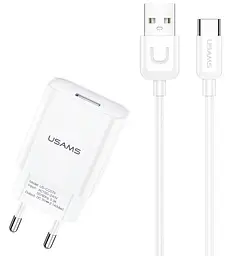 Сітчасте зарядне пристрій Usams T21 KiT T18 single USB-A 2.1A with U Turn Type-C cable Білий
