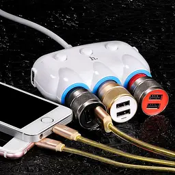 Адаптер розгалужувач трійник для авто HOCO C1 dual USB triple cigarette lighter 3 Sockets 2USB - мініатюра 5