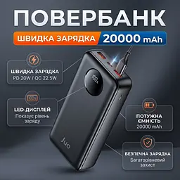 Зовнішній акумулятор Power Bank JUO PD20W 22.5 W  на  20000 mAh  зарядний пристрій 2xUSB + Type-C  - мініатюра 2