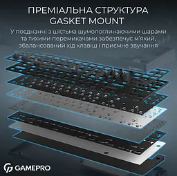 Механічна ігрова клавіатура GamePro MK-285-BL Asgard Ragnar Keychron Super Red Switch Bluetooth 5.2/2.4 ГГц/USB Blue - мініатюра 8