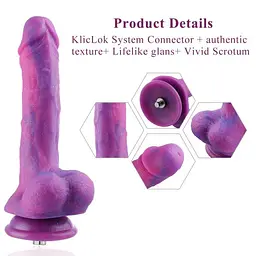 Фалоімітатор 8.2″ з вібрацією для секс-машин Hismith Purple Silicone Dildo with Vibe, KlicLok - мініатюра 8