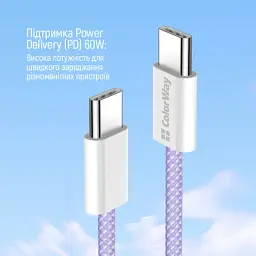 Дата кабель USB-C to USB-C 1.0m 60W 3.0А purple ColorWay (CW-CBPDCC061-PU) - мініатюра 9